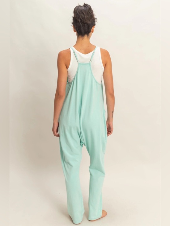 NEW Double Zero Turquoise Green Mineral Wash Spaghetti Strap Jumpsuit Size Small